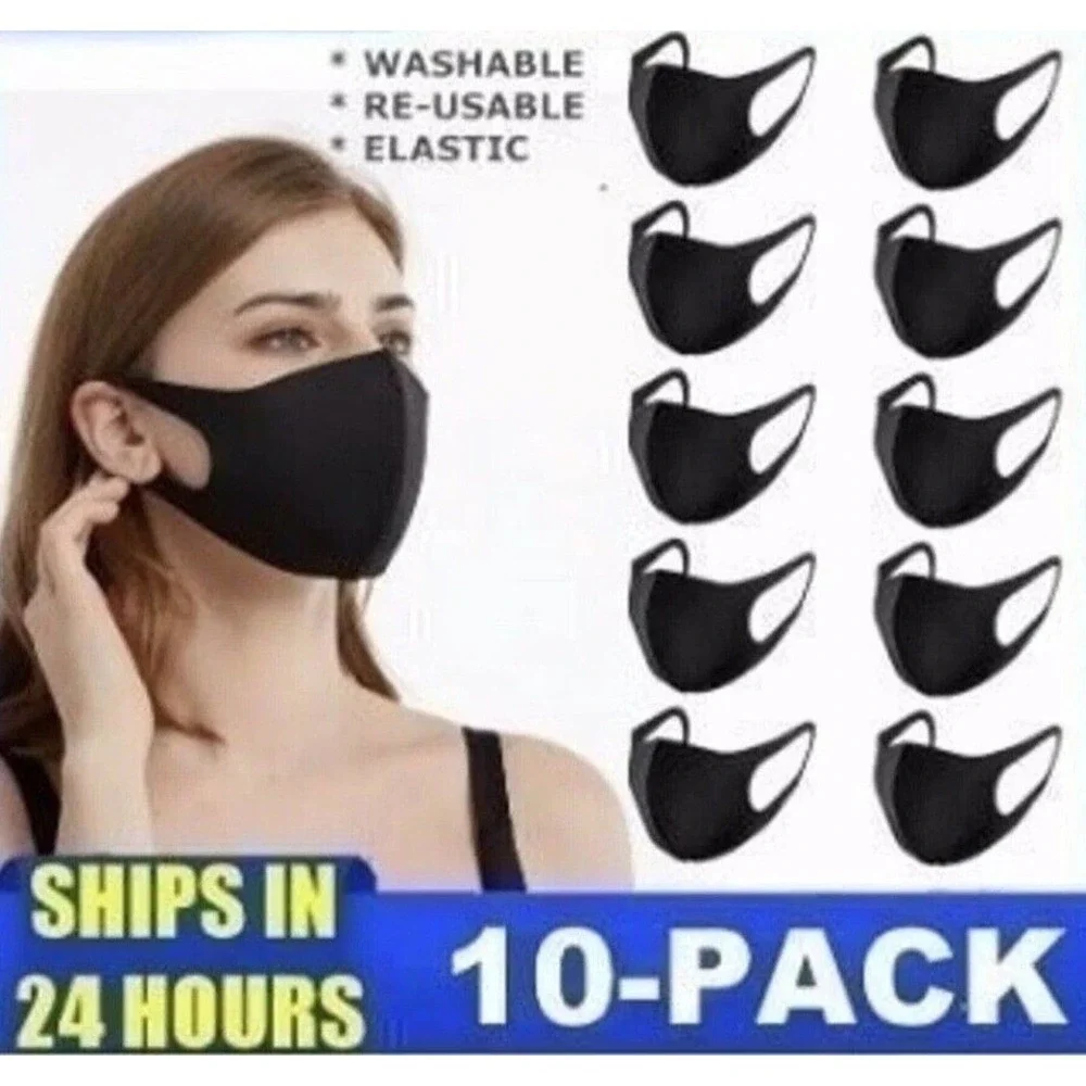 Fashion Mask 10 Pack Unisex OS Black New Washable Reusable Breathable Elastic